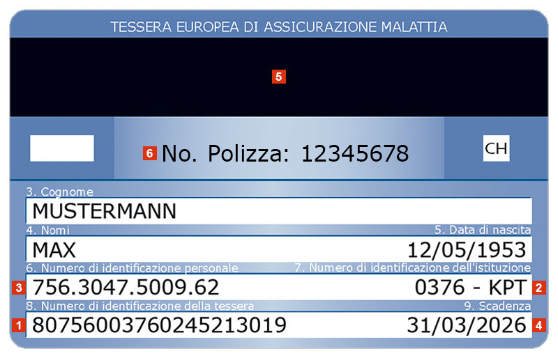 Numero di polizza sulla tessera assicurativa