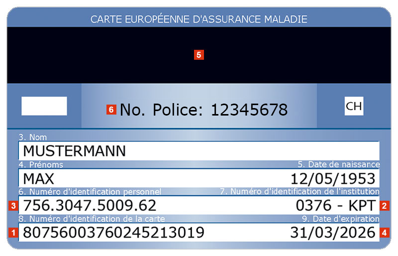 Numéro de police sur la carte de l’assurance