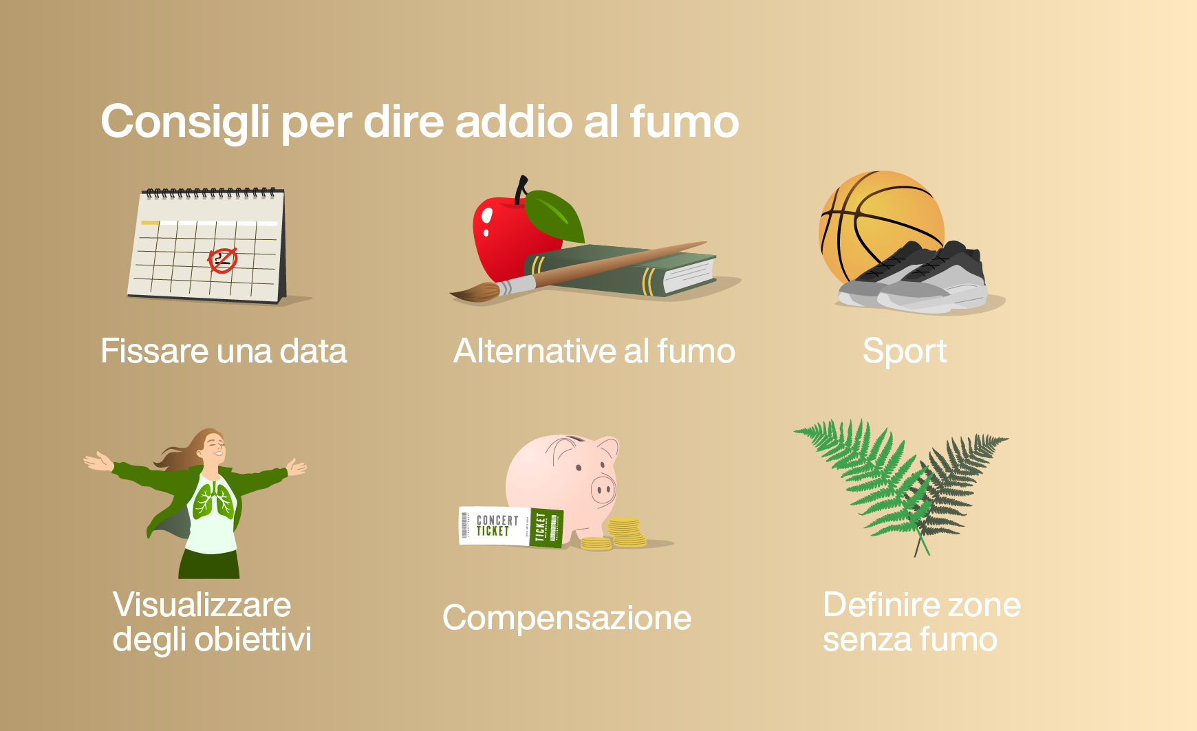Infografica con consigli pratici per smettere di fumare