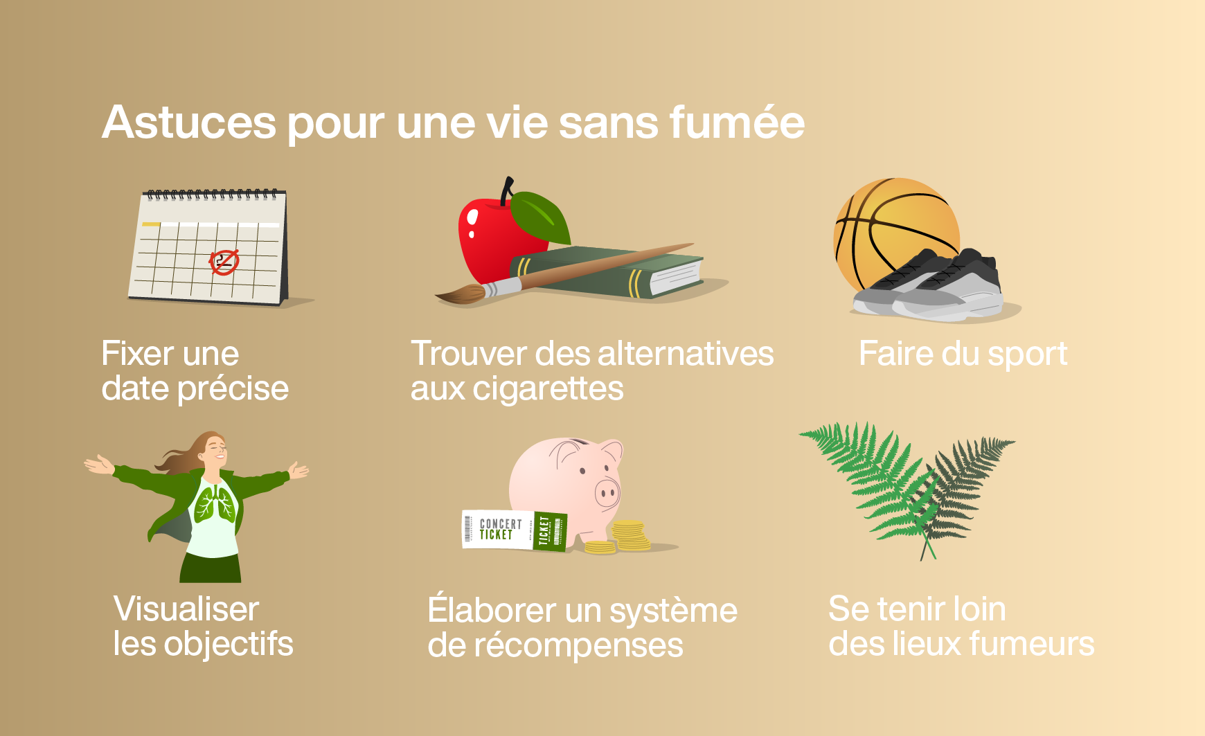 Infographie contenant des conseils pratiques pour arrêter de fumer