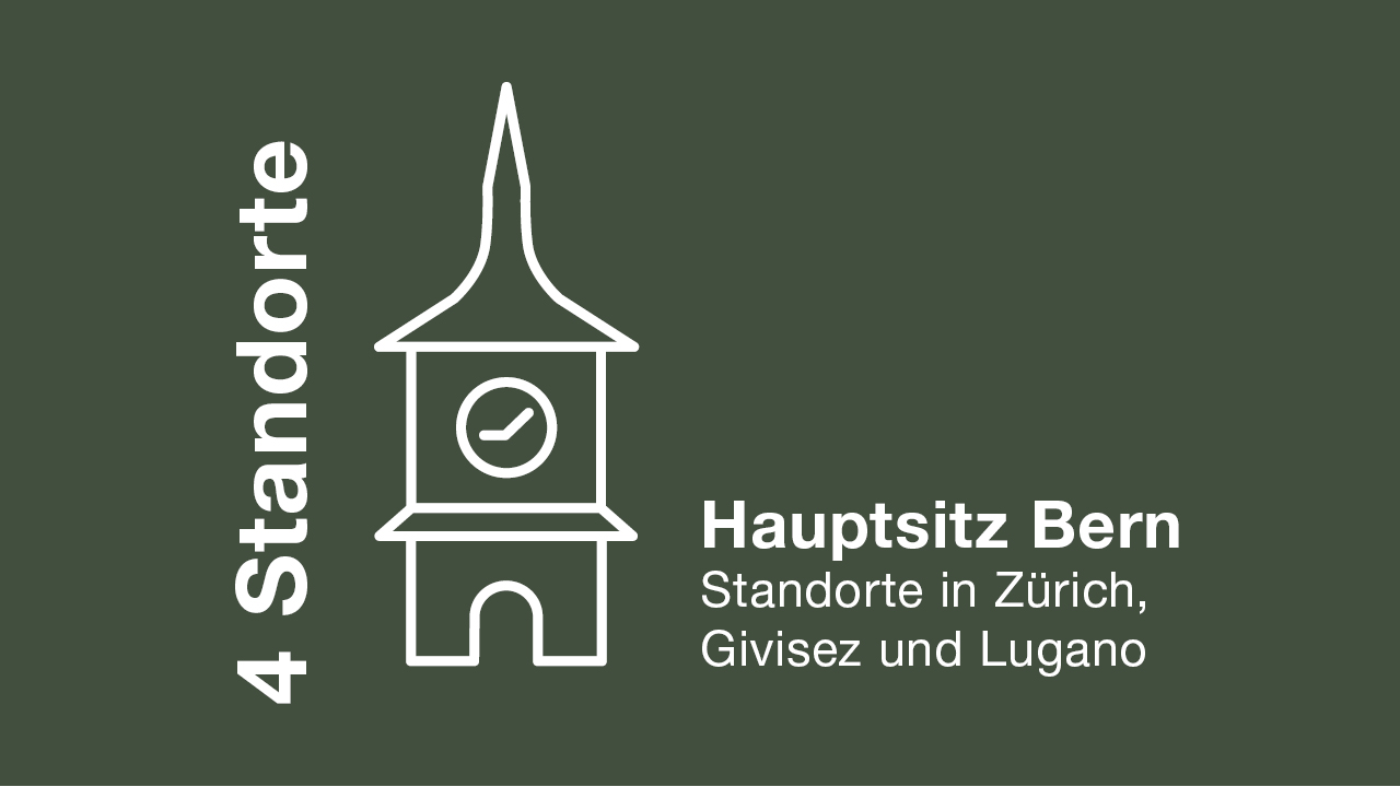 4 KPT-Standorte mit Hauptsitz in Bern: Zürich, Givisez und Lugano