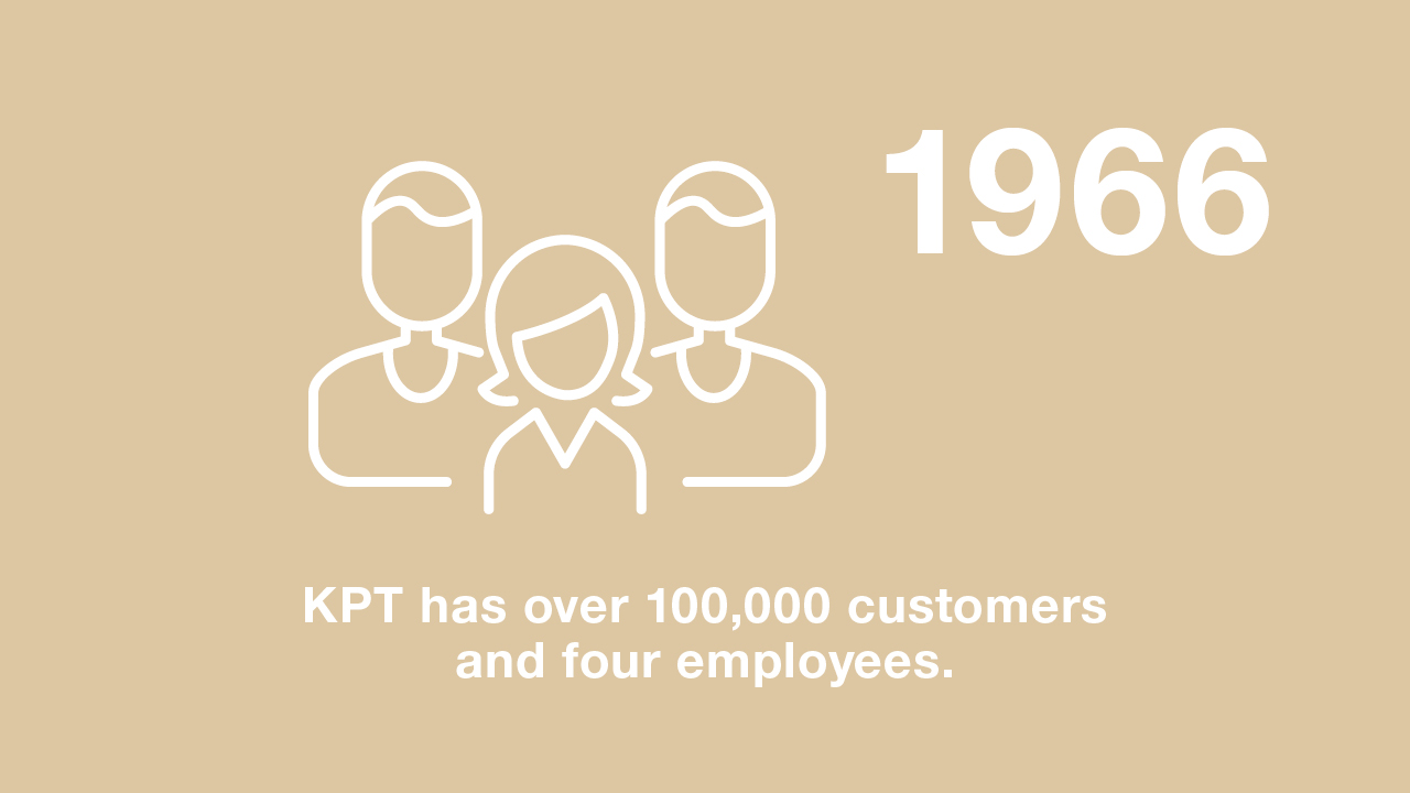 1966: KPT has over 100,000 customers and 4 employees.