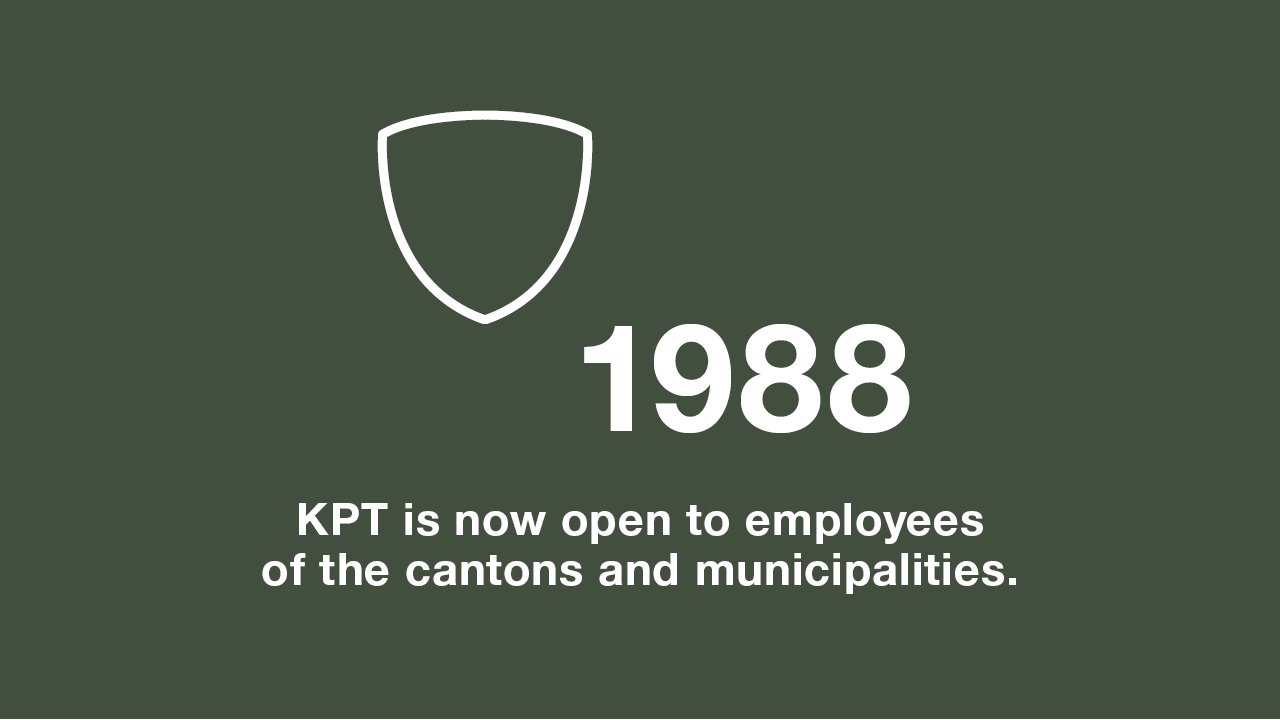 1988: KPT is now also open to employees of cantons and municipalities.