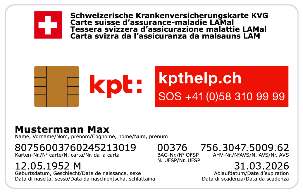 L’image montre le recto de la KPT-Card.
