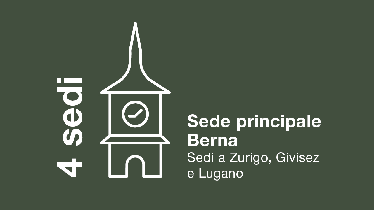 4 sedi KPT con sede principale a Berna: Zurigo, Givisiez e Lugano.